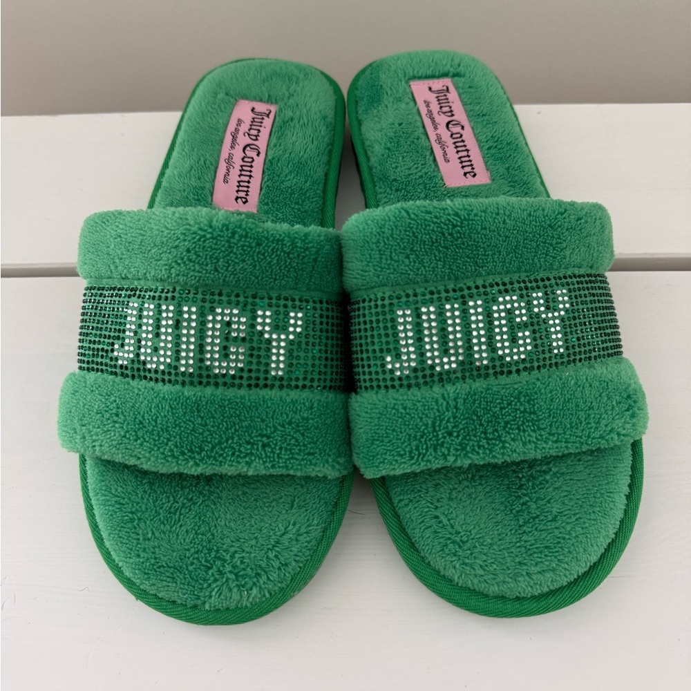Juicy Couture Rhinestone Slide Y2K Glam Slippers St Patrick’s Day Size L (8-9) - Picture 2 of 6